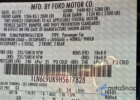 2017 Lincoln Continental z USA, uszkodzony, nr VIN 1LN6L9UK9H5617828